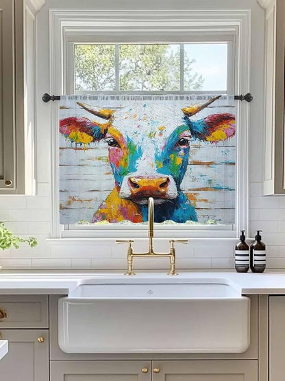 Sheer Curtains 54 Inch Length, Funny Colorful Cow Semi Sheer Curtains Light - Image 3