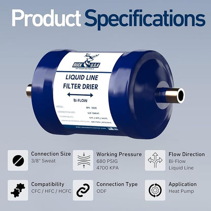 2 Pack Buck Bi-Flow Refrigerant Liquid Line Filter Drier 3/8" ODF Sweat BFK-083S - Image 2