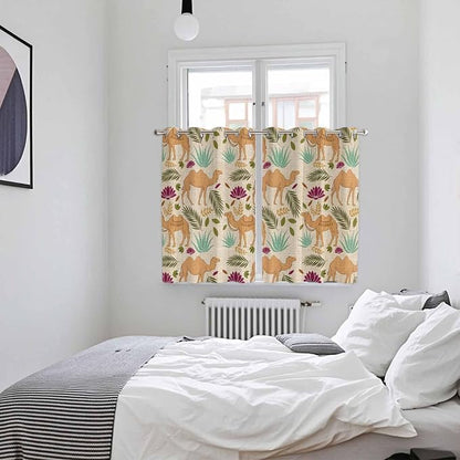 2 Panel Kitchen Cafe Curtains, Desert Camels Sunlight Filtering Nature Air - Image 4