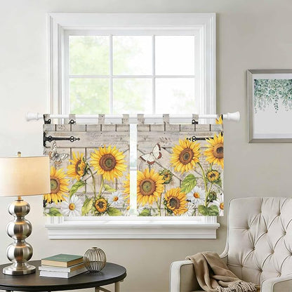 Farm Flowers Kitchen Curtains 24 Inch Length, Small Window Curtains Tab Top - Image 2