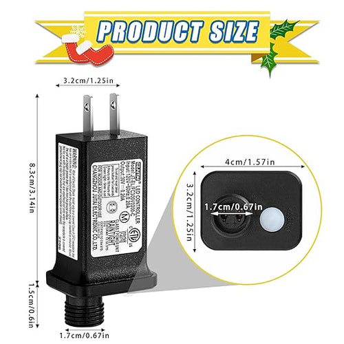 30V 0.2A LED Controller 8 Mode with Timer Memory Function Replacement Model JT-EL/FC300V0200-C Class 2 Power Supply IP44 Low Voltage Transformer for Halloween Christmas Light