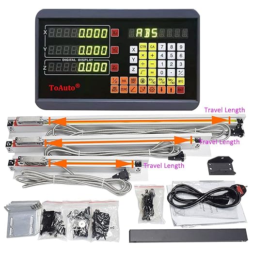 Mill Lathe Digital Readout DRO Display 3 Axis 5µm Precision 250mm+400mm+350mm Linear Scale for Drill EDM (10"+16"+14")