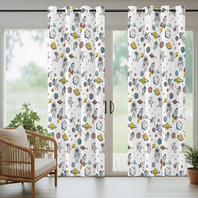 Cartoon Space Outdoor Curtains for Patio Astronauts Spacecraft Rockets - Image 6