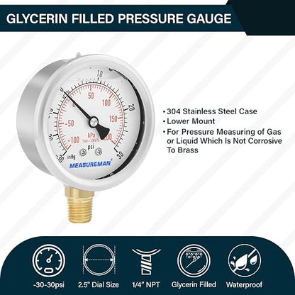 MEASUREMAN 2-1/2" dial, Glycerin Filled, Stainless Steel case, Brass Inside - Image 2