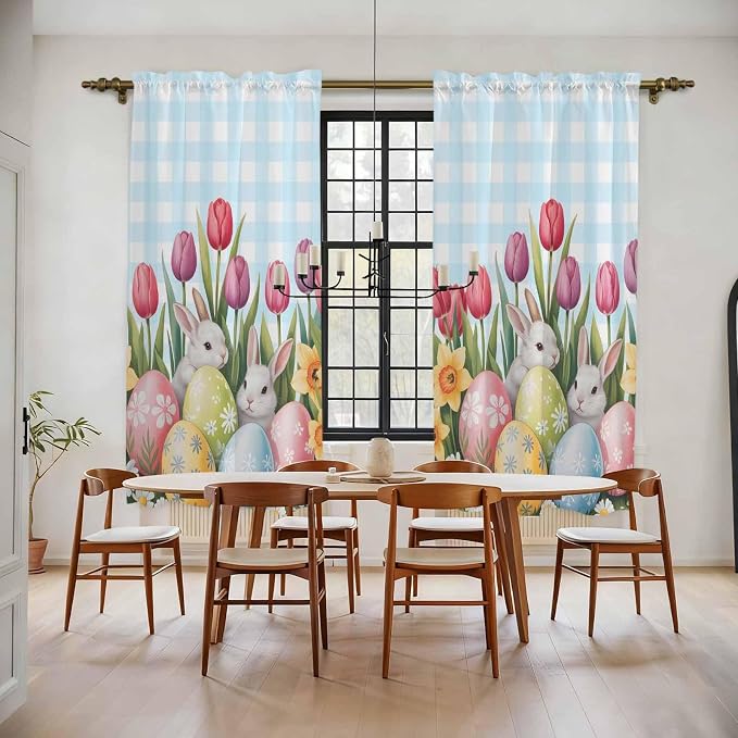 Easter Window Curtains 72 Inch Long 2 Panel Set, Rod Pocket Long Curtains & by Unknown