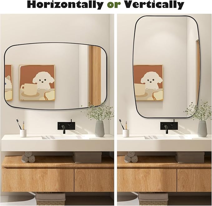 Black Oval Mirror, 24"×36" Bathroom Mirror for Wall Vanity with Stainless Steel Metal 0.8" Thin Frame, Oblong Bathrrom Mirror Modern Anti Rust