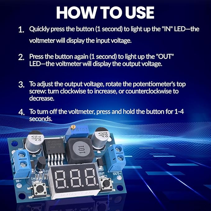 Seloky LM2596 Adjustable DC-DC Step-Down Buck Converter Module with LED Voltmeter Display, Voltage Regulator 4.0-40V Input to 1.25-37V Output Power Supply Module (Pack of 2)