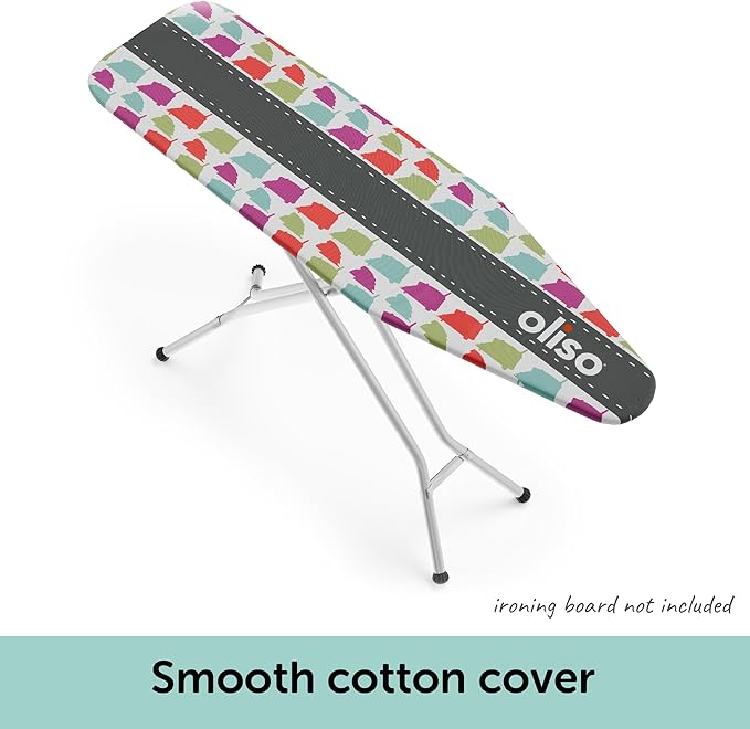 oliso Ironing Board Cover – 100% Cotton with Professional Felt Pad, Fits Standard 54" x 15" Boards – Secure Fit with Wide Elastic Edge & Adjustable Straps – Silhouette
