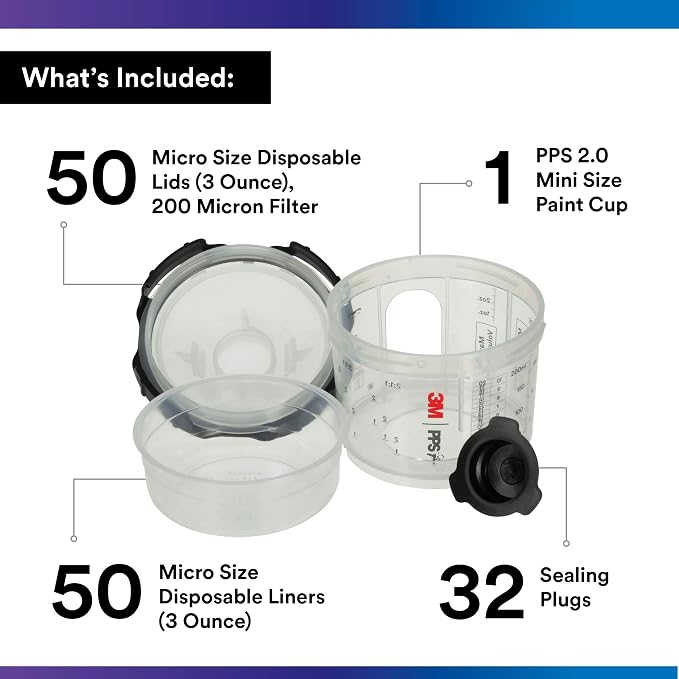 3M PPS 2.0 Spray Gun Cup, Lids and Liners Kit, 3 Ounces, 200-Micron Filter - Image 2