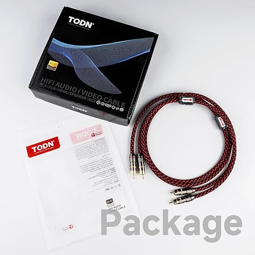 TODN HiFi 4-Core-OFC RCA Cables for Audiophile 2 RCA Male to Male Car Stereo Audio Cable with Shielding for Amps/Phono/Subwoofers (4.9ft/1.5m, 1 Pair)