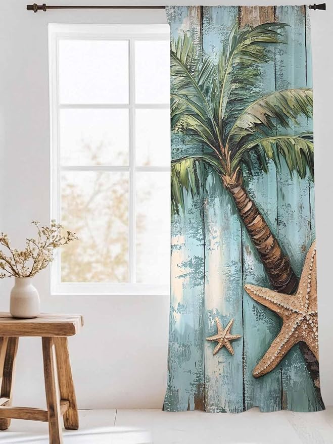 Sheer Curtains 96 Inches Long, Coastal Blue Green Tree Semi Sheer Curtains - Image 3