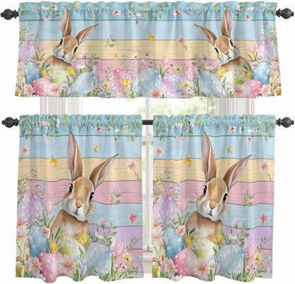 Kitchen Curtains Tiers and Valance Set of 3, Easter Light Filtering Window by Anzona