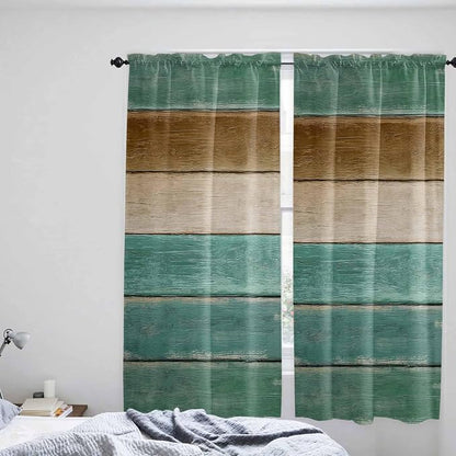 Vintage Plank Turquoise Brown Window Valance Curtains, Farmhouse Wood Grain - Image 8