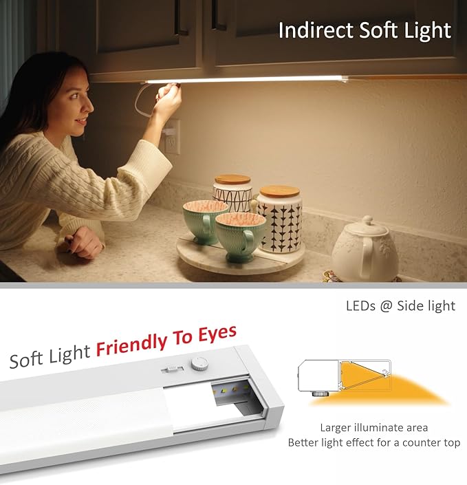 Leetdud Under Cabinet Lighting Plug in or Hardwired Built-in Dimmer, 12 Inch 6W, 5CCT 2700/3000/3500/4000/5000K, Linkable Counter Lights for Kitchen, ETL Dimmable LED Light Fixture, White