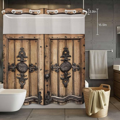 Wood Barn Door No Hook Shower Curtain - Image 2