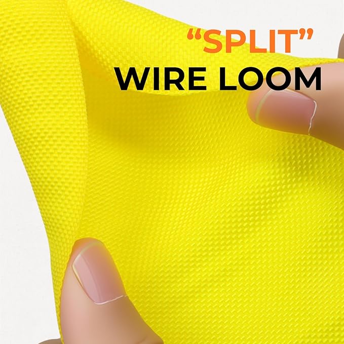 Holed 3/4 inch Split Braided Cable Management Sleeve for USB Cable Power Cord Audio Video Cable, High-Temperature Automotive Harness Wire Loom Cord Protector from Cat Dog Chewing (Yellow, 10FT)