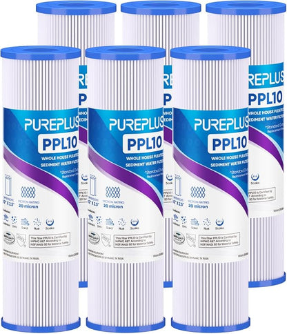 PUREPLUS 20 Micron 10"x2.5" Whole House Pleated Sediment Filter by PUREPLUS