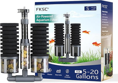 Dual Sponge Aquarium Filter, Air-Powered, 10–20 Gal – Ultra-Quiet Bio-Sponge - Image 2