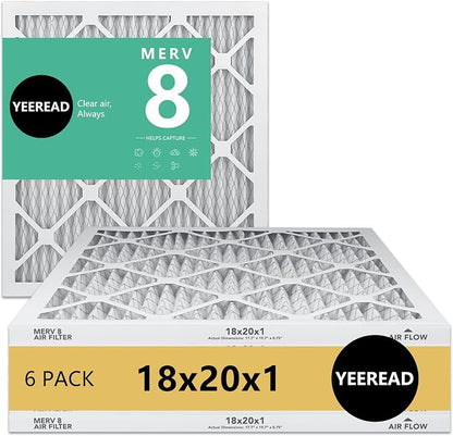 18x20x1 MERV 8 Air Filters 6-Pack, Actual Size 17.7" x 19.7" x 0.75" – by Unknown