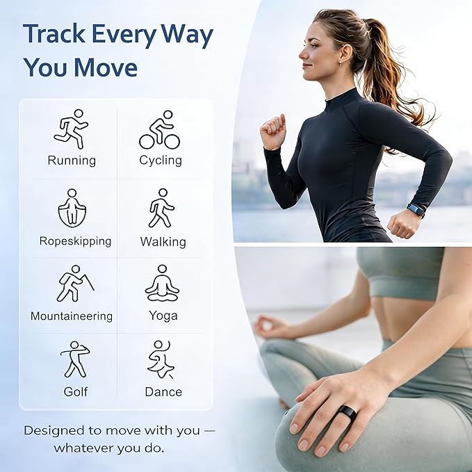 Smart Ring Health & Fitness Tracker for Men & Women, Heart Rate, SPO₂, Sleep & Activity Monitoring, IP68 Waterproof, Long Battery Life, Family Care Mode, No Subscription Fee (Black, 11)