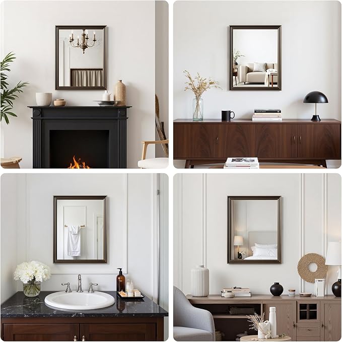 Retro Copper Effect Framed Wall Mirror, 22x30 Rectangle Mirror, Anti-desilvering Tempered Glass, Sustainable&Sturdy Frame, Anti-Rust, HD Reflection & 3min Fast Setup for Bathroom Living Room