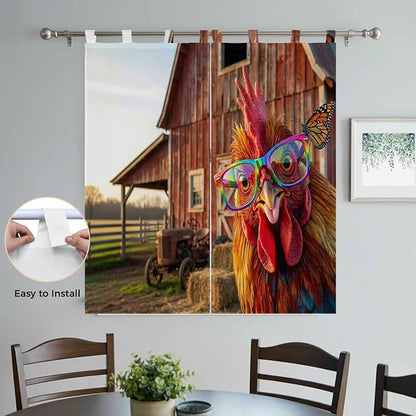 Farm Rooster Bathroom Curtains 63 Inch Length, Window Curtains Tab Top - Image 4
