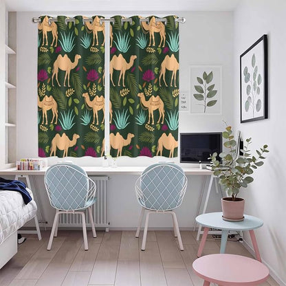 2 Panel Kitchen Cafe Curtains, Retro Desert Camel Sunlight Filtering Nature Air - Image 5