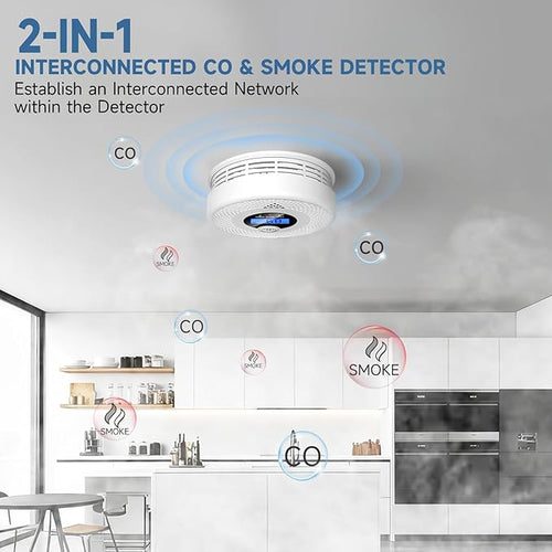 3 Pack Interconnected Smoke and CO Alarm with LCD Screen, 85dB Audible & Visual Alert, RF Sync Network, Battery Powered, Ideal for Multi-Room Setup in Home, Office, RV