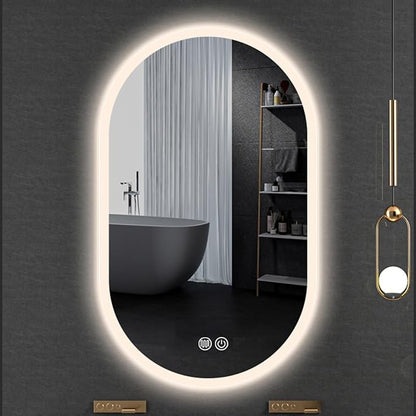 Irregular Bathroom Mirror with 3 Colour LED Light, Wall Mounted Makeup Mirror by YUGXTH