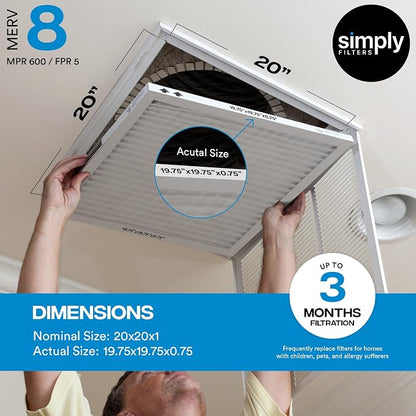Simply 20x20x1 Air Filter, Merv 8, MPR 600, 12 Pack, Furnace Air Filter - Image 3
