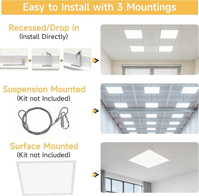 2 Pack 2x2 LED Flat Panel Light Drop Ceiling Office Fixture,Surface Mount Drop Ceiling Fixture,4800LM, 20W/25W/30W/35W/40W Selectable,3000K/3500K/4000K/5000K/6500K 5CCT,Dimmable (0-10V),ETL Listed