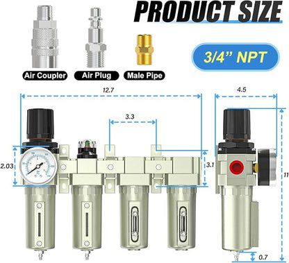 3/4" NPT Heavy Duty Industrial Grade 4 Stage Air Drying System, Coalescing - Image 2