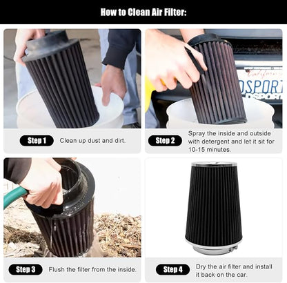 RYANSTAR 102mm 4" High Flow Round Tapered Cone Cool Air Filter Cleaner - Image 5