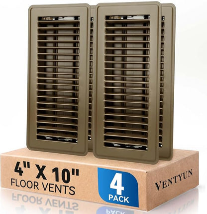 4" x 10" Floor Register Vent Covers 4-Pack, Walkable Powder-Coated Metal Vent by VENTYUN