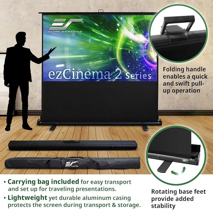 Elite Screens ezCinema 2, Portable Manual Floor Pull Up Scissor Backed Projector Screen, 84-Inch, Home Theater Movie Office Classroom Projection Carrying Bag, US Based Company 2-YEAR WARRANTY, F84XWV2