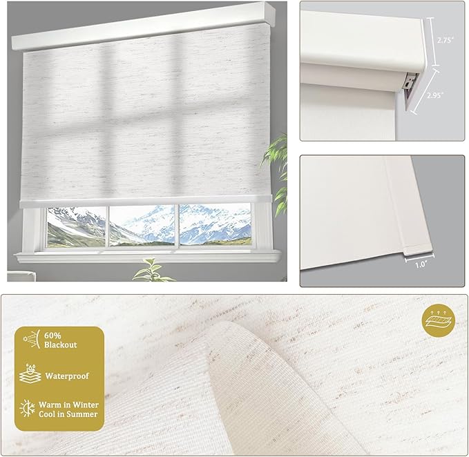 COOLWINDS Motorized Blinds with Remote Cordless Automatic Motorized Shades Custom Blinds for Windows Smart Curtains Compatible with Alexa Google Home(Light Filtering Linen Sandy Beach,W32 x H72in)