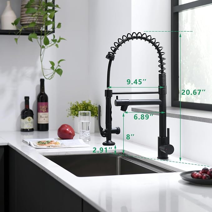 Fapully Black Kitchen Faucet, Commercial Pull Down Kitchen Sink Faucet - Image 5