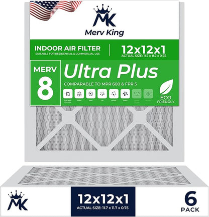 MervKing 12x12x1 Air Filter Actual Size: 11.7" x 11.7" x 0.75" MERV 8 MPR by MervKing