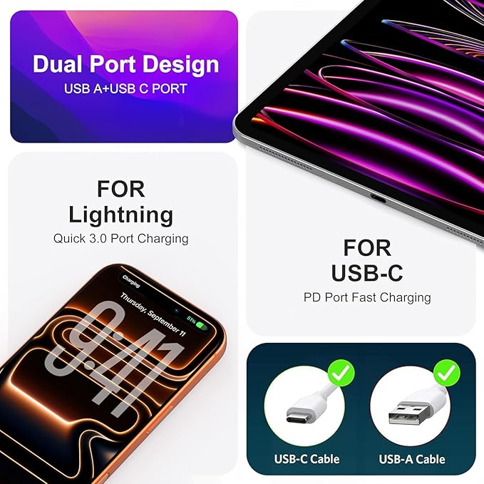 20W USB C Fast Charger, 3Pack Durable Dual Port PD 3.0 with USB A Wall Charger Block for iPhone, iPad Pro, AirPods Pro, Samsung Galaxy, Motorola, LG, Google Pixel Brick Plug Power Adapter(Green)