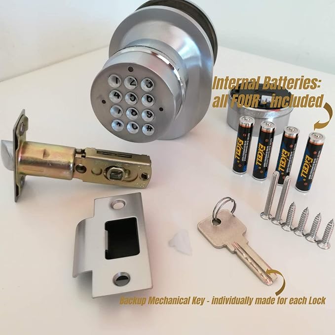 SoHoMiLL® Electronic Keypad Door Knob SoHo Mill® and Lock Set with Backup Mechanical Key (Spring Latch Lock; Not Deadbolt; Not Phone Connected), Single Front keypad YL 99 Upgraded Model-B