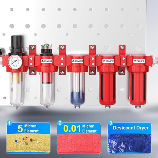 TAILONZ PNEUMATIC 0-150PSI 1/4 Inch NPT Red Industrial Grade 5 Stage Air Drying - Image 5