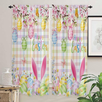 Happy Easter Living Room Curtains 72 Inches length, Spring Bunny Colorful Eggs - Image 2