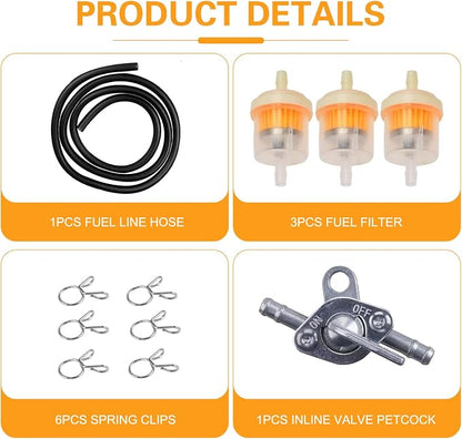 Car Fuel Filter Kit, 39.3" Hose and 3 Filter and Petcock Valve - Image 3