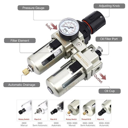 SNS 1/4" NPT Compressed Air Filter Regulator Lubricator Two Units Combo FRL - Image 3