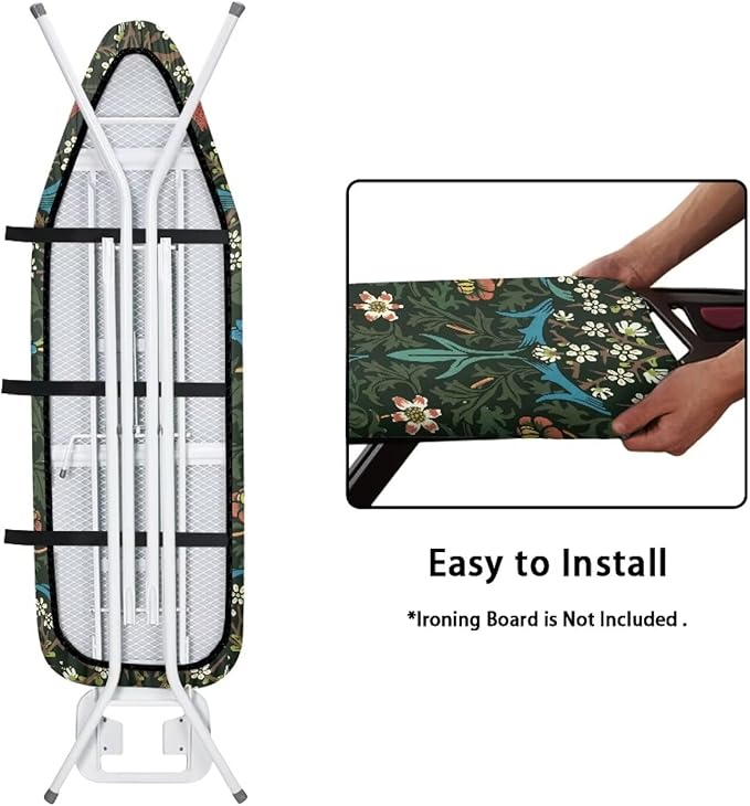 ZCFYGDX William Morris Ironing Board Cover Nylon Buckle Fastening Easy to Install Iron Decor Covers Standard with Elastic Edge Scorch Resistant Protective Covers for Iron Board 14x45 Vintage Print