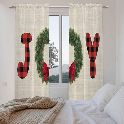 Red Green Christmas Window Curtains 72 Inch Long 2 Panel Set, Rod Pocket Long - Image 4
