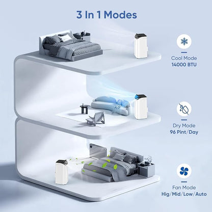 14000 BTU Portable Air Conditioners, Dehumidification, Sleep Mode - Image 3