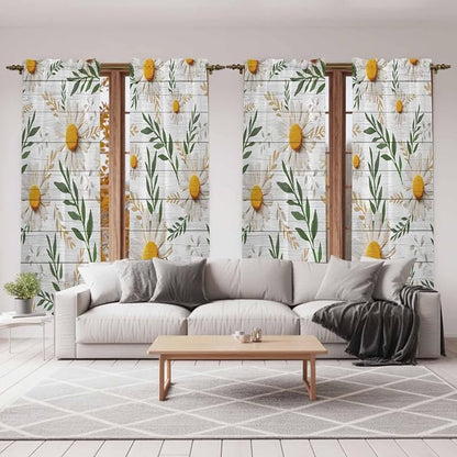 Spring Daisy Kitchen Curtains, Farmhouse Country Flower Leaf Plant Wood Grain - Image 7