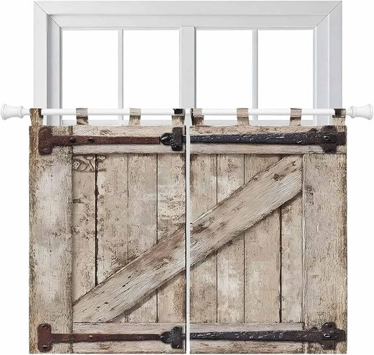 Farmhouse Wood Grain Kitchen Curtains 45 Inch Length, Short Cafe Window by Unknown