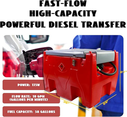 Portable Diesel Only Fuel Storage W/12V Pump 10.6 GPM Flow Rate, Auto Nozzle - Image 3